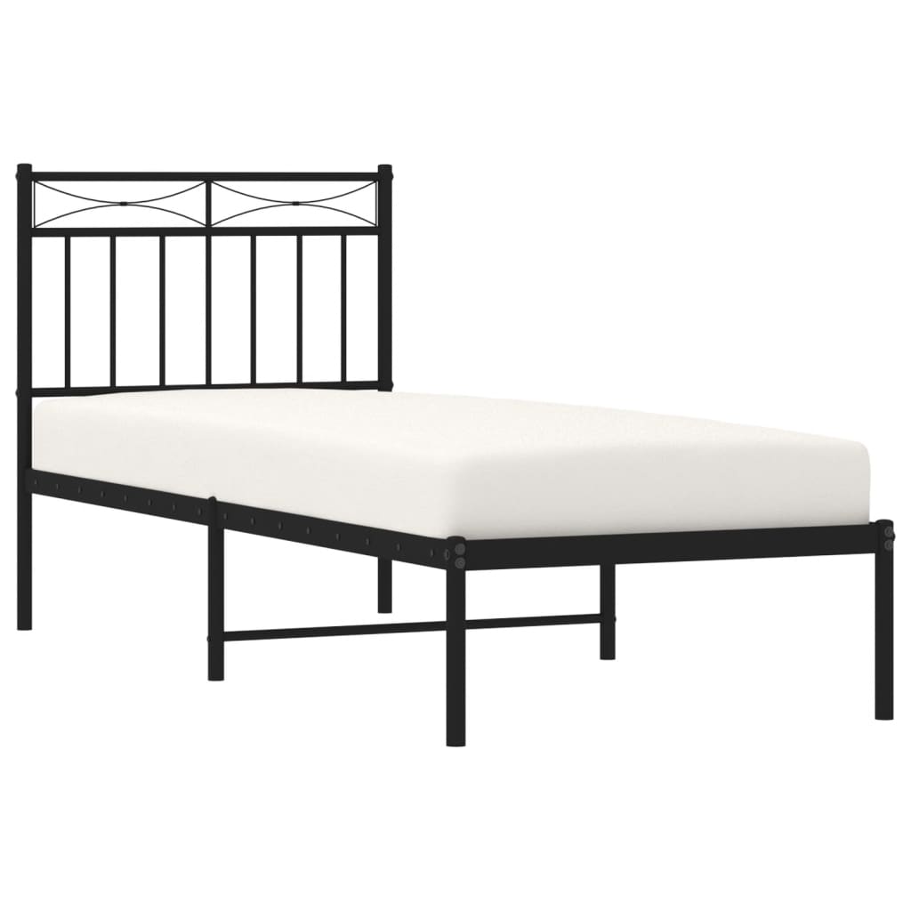 Metal Bed Frame without Mattress with Headboard Black 80x200cm