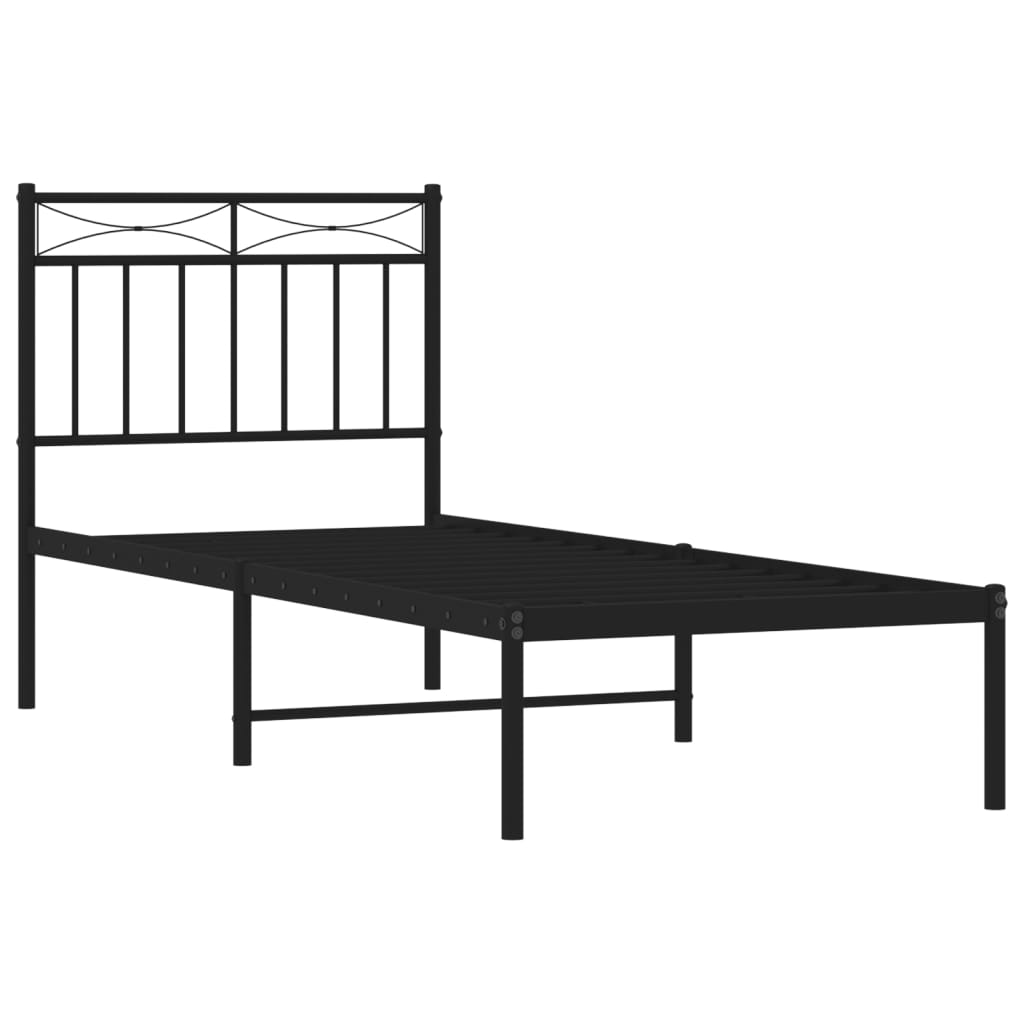 Metal Bed Frame without Mattress with Headboard Black 80x200cm