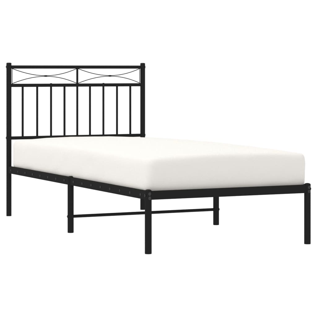 Metal Bed Frame without Mattress with Headboard Black 90x190cm