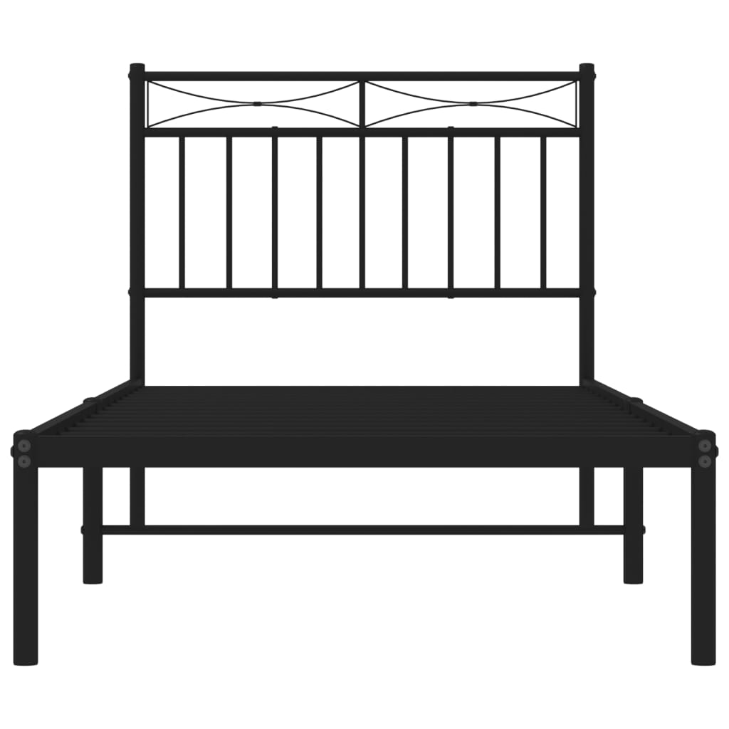 Metal Bed Frame without Mattress with Headboard Black 90x190cm