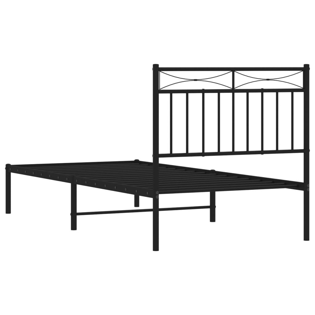 Metal Bed Frame without Mattress with Headboard Black 90x190cm