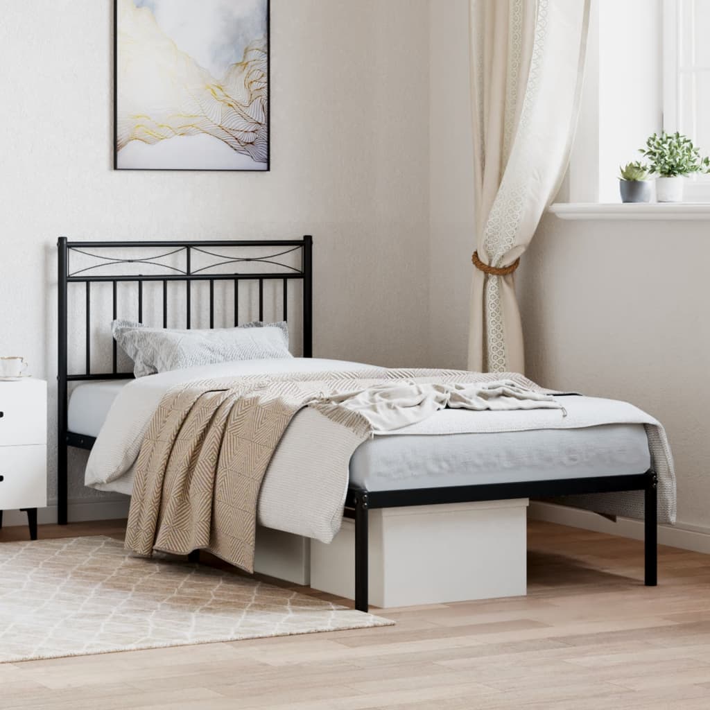 Metal Bed Frame without Mattress with Headboard Black 90x190cm