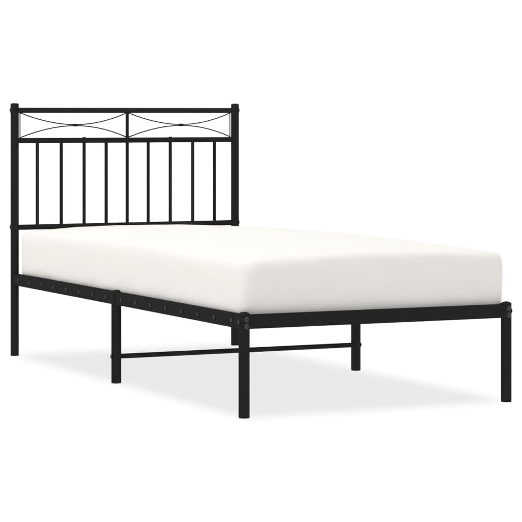 Metal Bed Frame without Mattress with Headboard Black 90x200cm