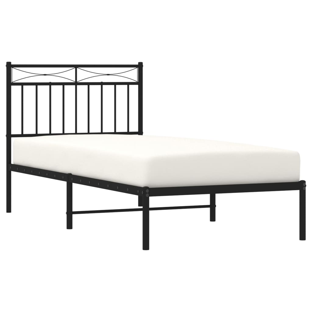 Metal Bed Frame without Mattress with Headboard Black 90x200cm