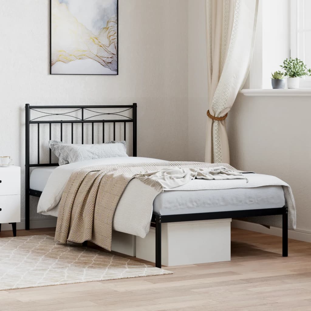Metal Bed Frame without Mattress with Headboard Black 90x200cm