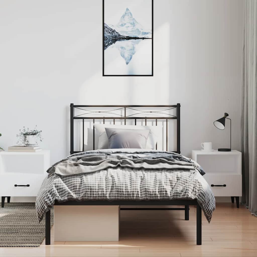 Metal Bed Frame without Mattress with Headboard Black 100x190cm