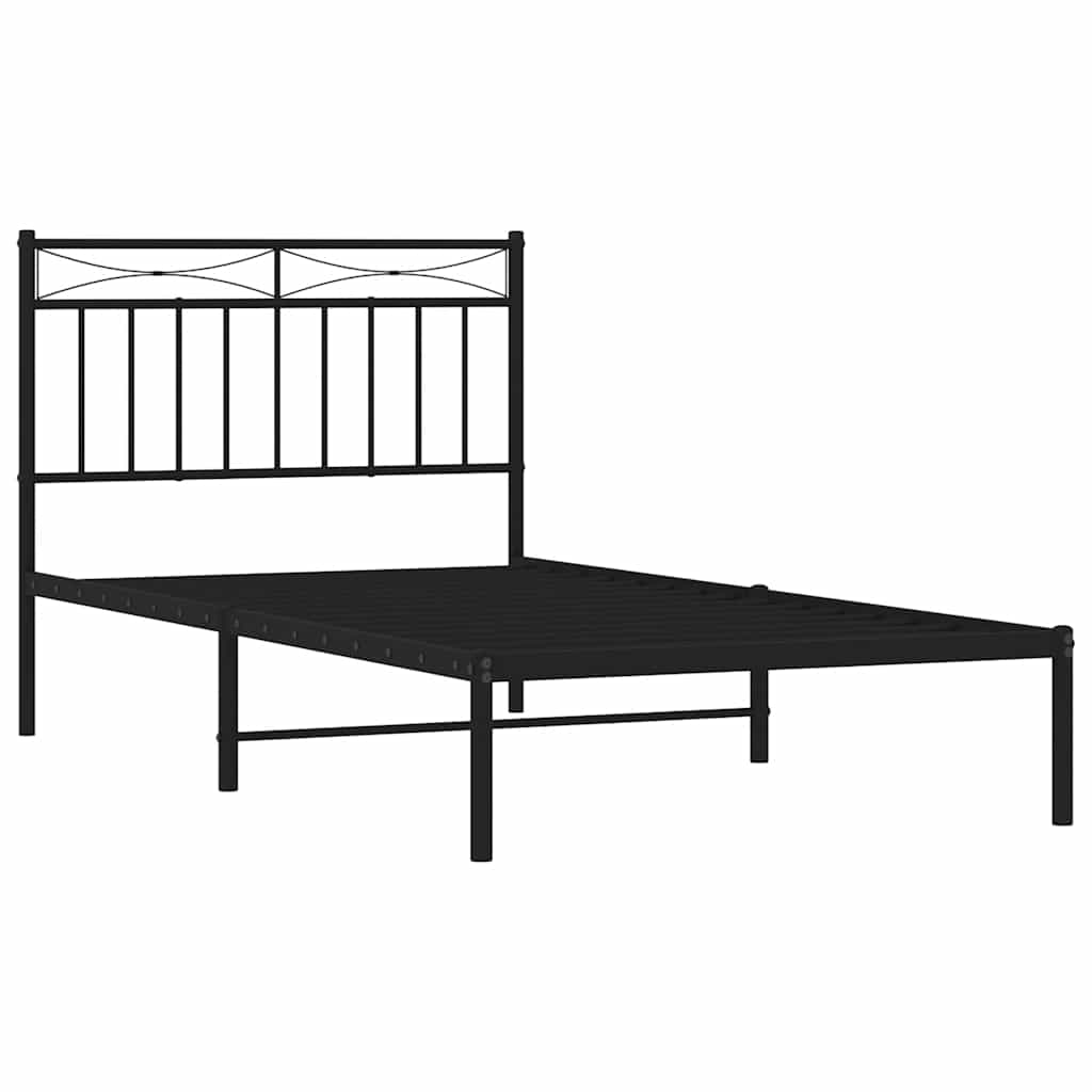Metal Bed Frame without Mattress with Headboard Black 100x190cm