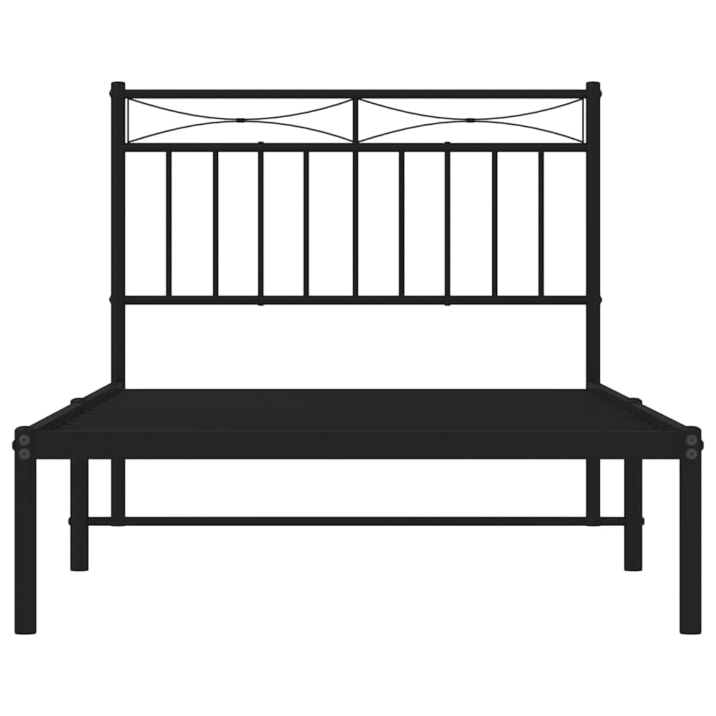 Metal Bed Frame without Mattress with Headboard Black 100x190cm