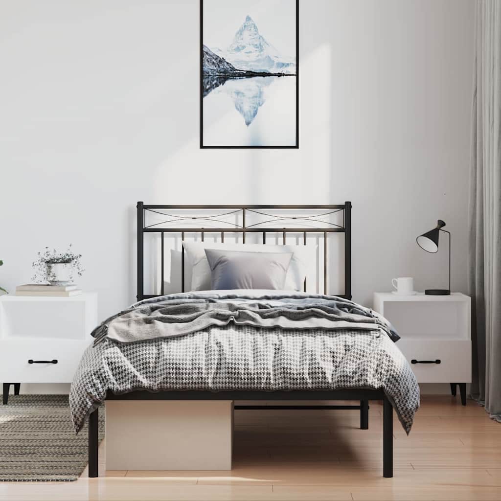 Metal Bed Frame without Mattress with Headboard Black 100x200cm