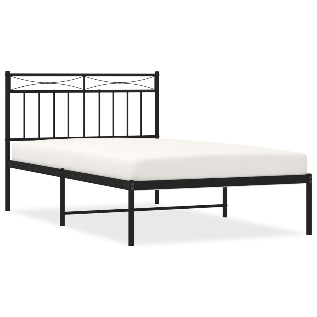 Metal Bed Frame without Mattress with Headboard Black 107x203cm