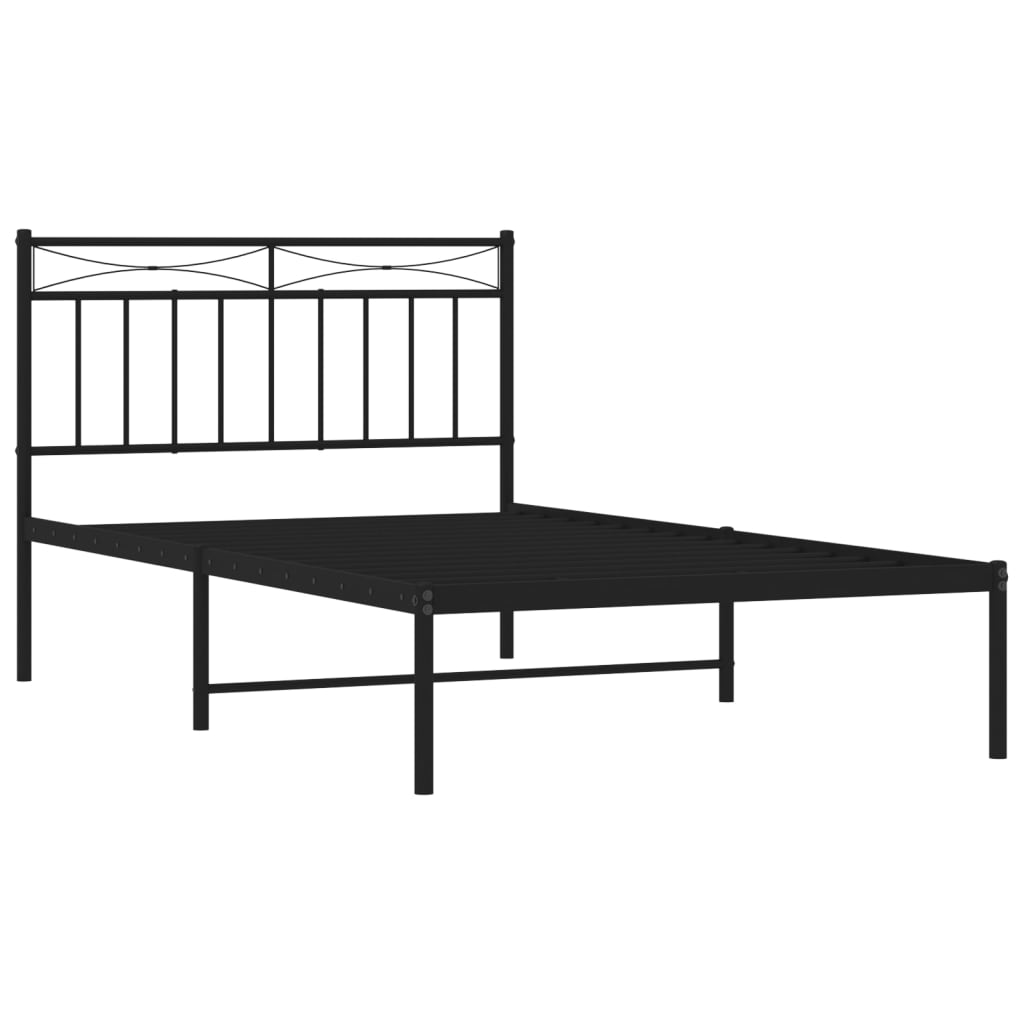 Metal Bed Frame without Mattress with Headboard Black 107x203cm