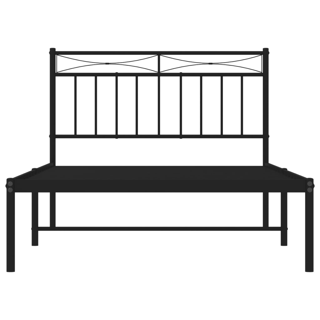 Metal Bed Frame without Mattress with Headboard Black 107x203cm