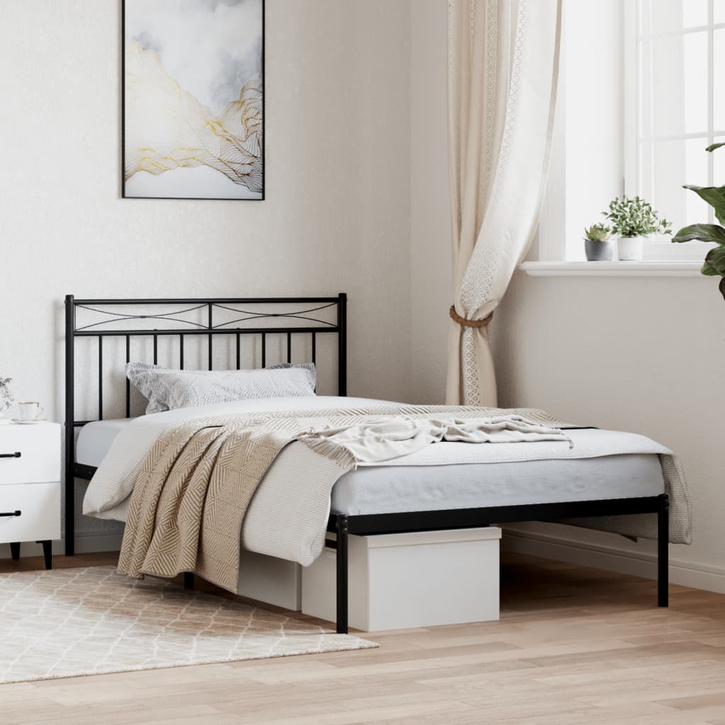 Metal Bed Frame without Mattress with Headboard Black 107x203cm