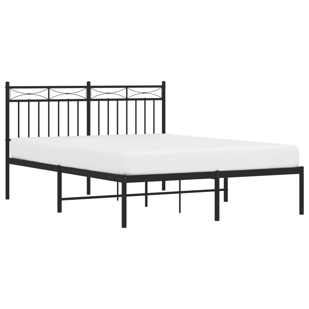 Metal Bed Frame without Mattress with Headboard Black 140x190cm