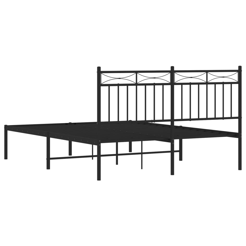 Metal Bed Frame without Mattress with Headboard Black 140x190cm