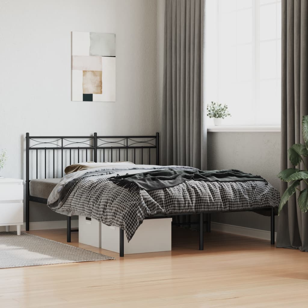 Metal Bed Frame without Mattress with Headboard Black 140x190cm