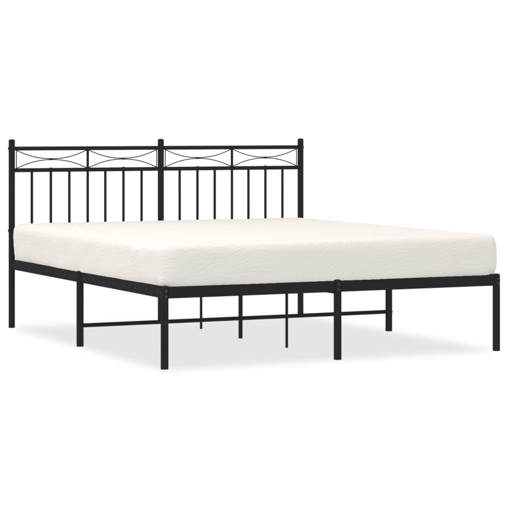 Metal Bed Frame without Mattress with Headboard Black 160x200cm