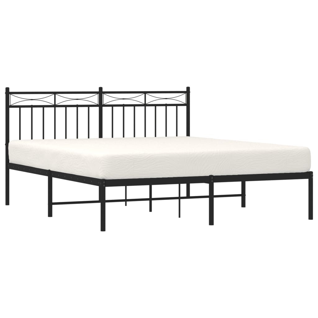 Metal Bed Frame without Mattress with Headboard Black 160x200cm