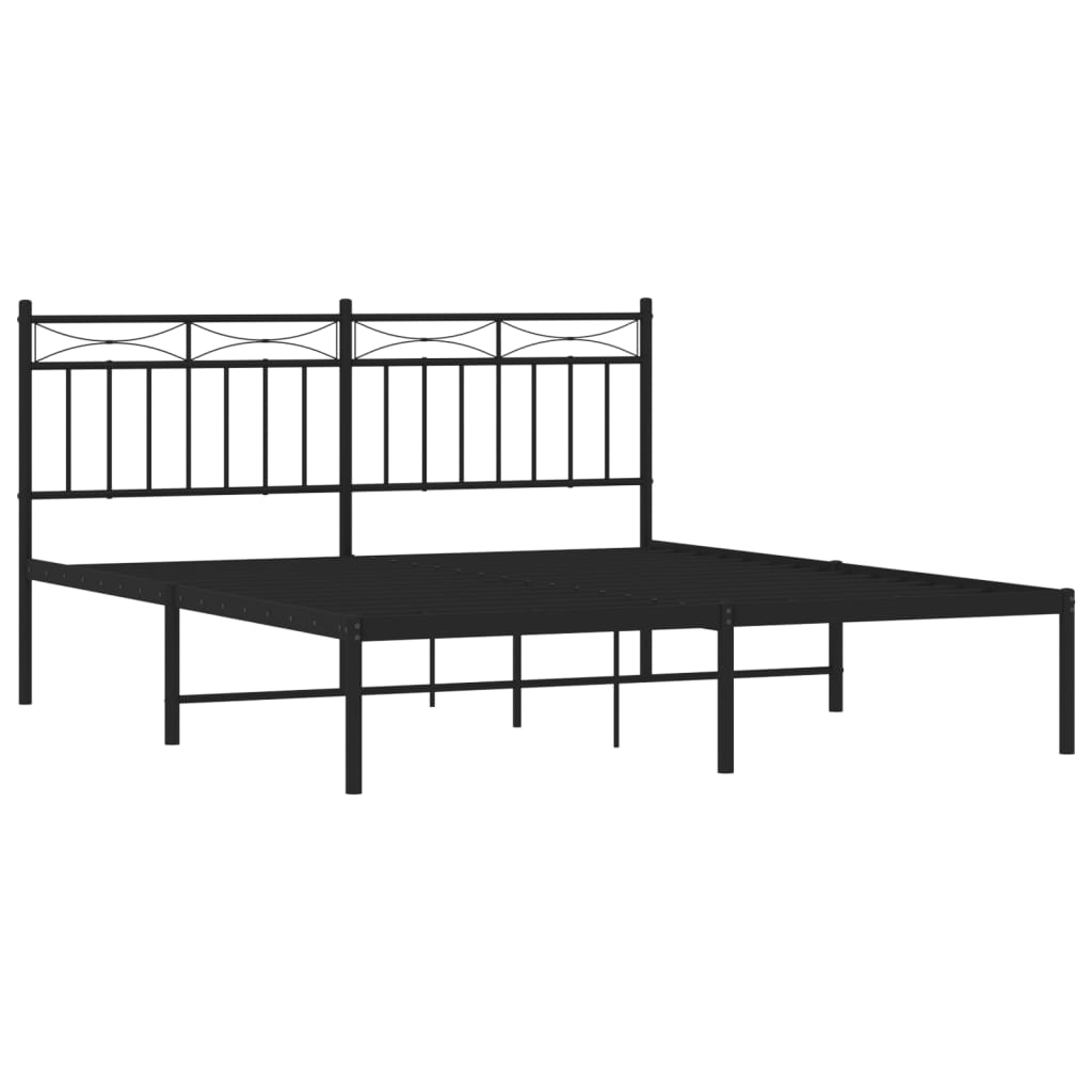 Metal Bed Frame without Mattress with Headboard Black 160x200cm