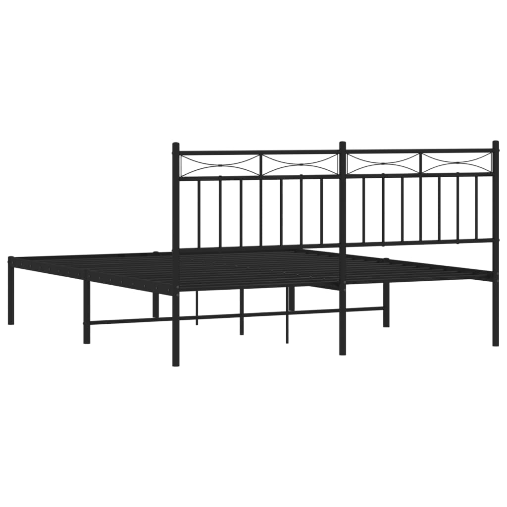 Metal Bed Frame without Mattress with Headboard Black 160x200cm