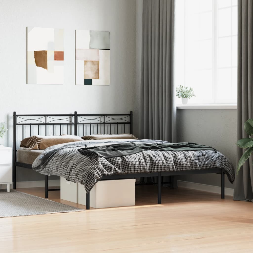 Metal Bed Frame without Mattress with Headboard Black 160x200cm