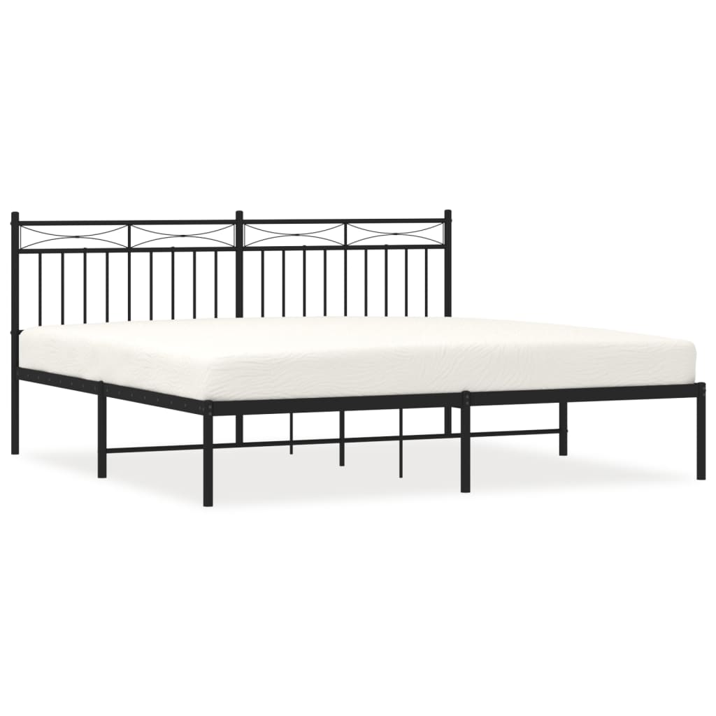 Metal Bed Frame without Mattress with Headboard Black 180x200cm