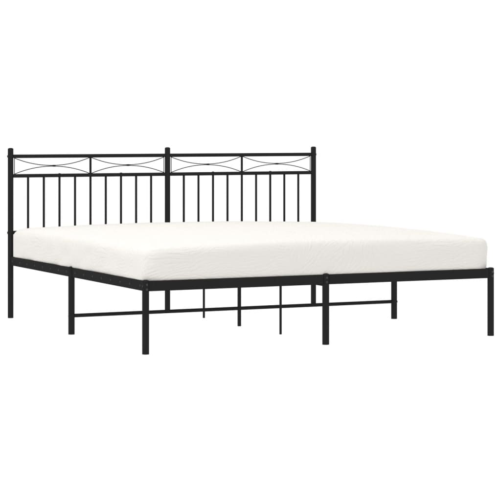 Metal Bed Frame without Mattress with Headboard Black 180x200cm