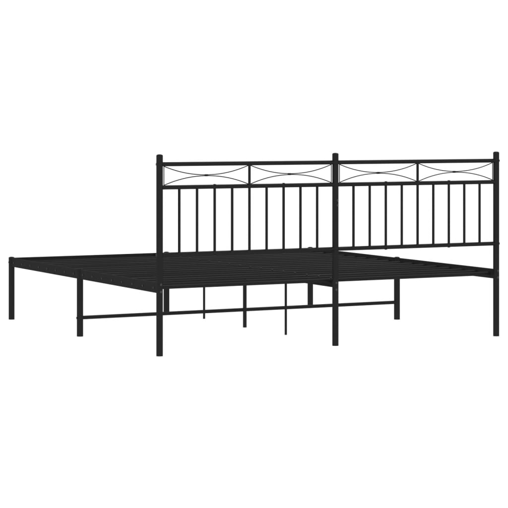 Metal Bed Frame without Mattress with Headboard Black 180x200cm