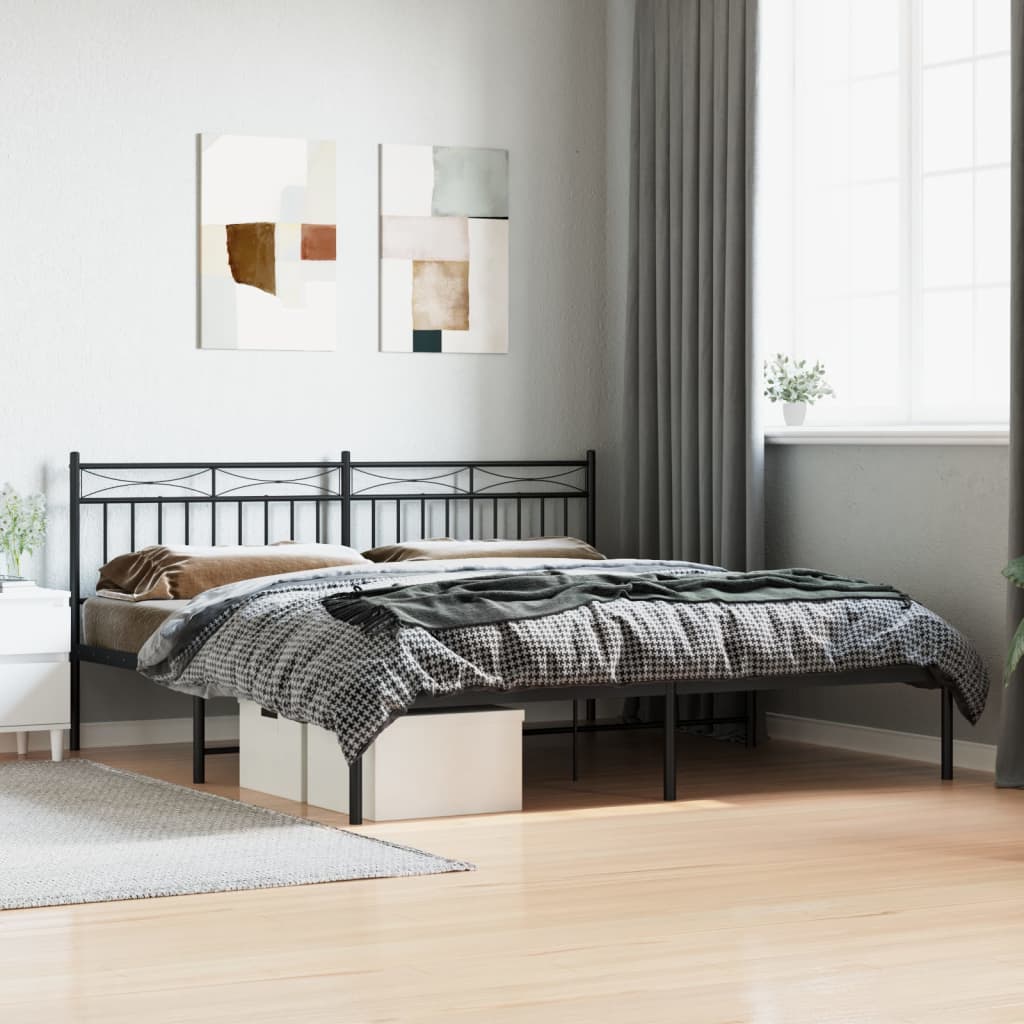 Metal Bed Frame without Mattress with Headboard Black 180x200cm