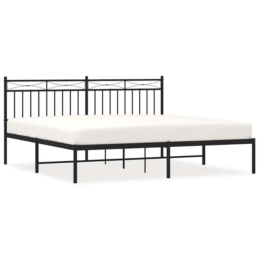 Metal Bed Frame without Mattress with Headboard Black 183x213cm