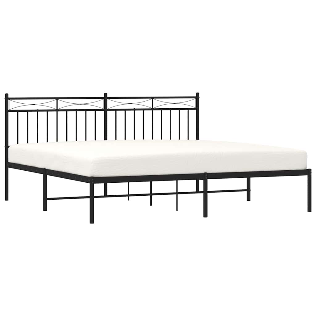 Metal Bed Frame without Mattress with Headboard Black 183x213cm