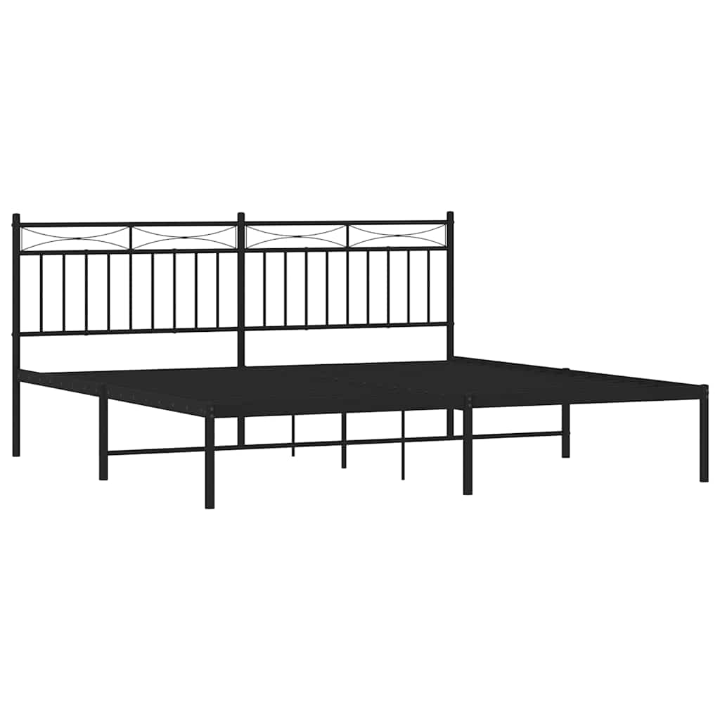 Metal Bed Frame without Mattress with Headboard Black 183x213cm