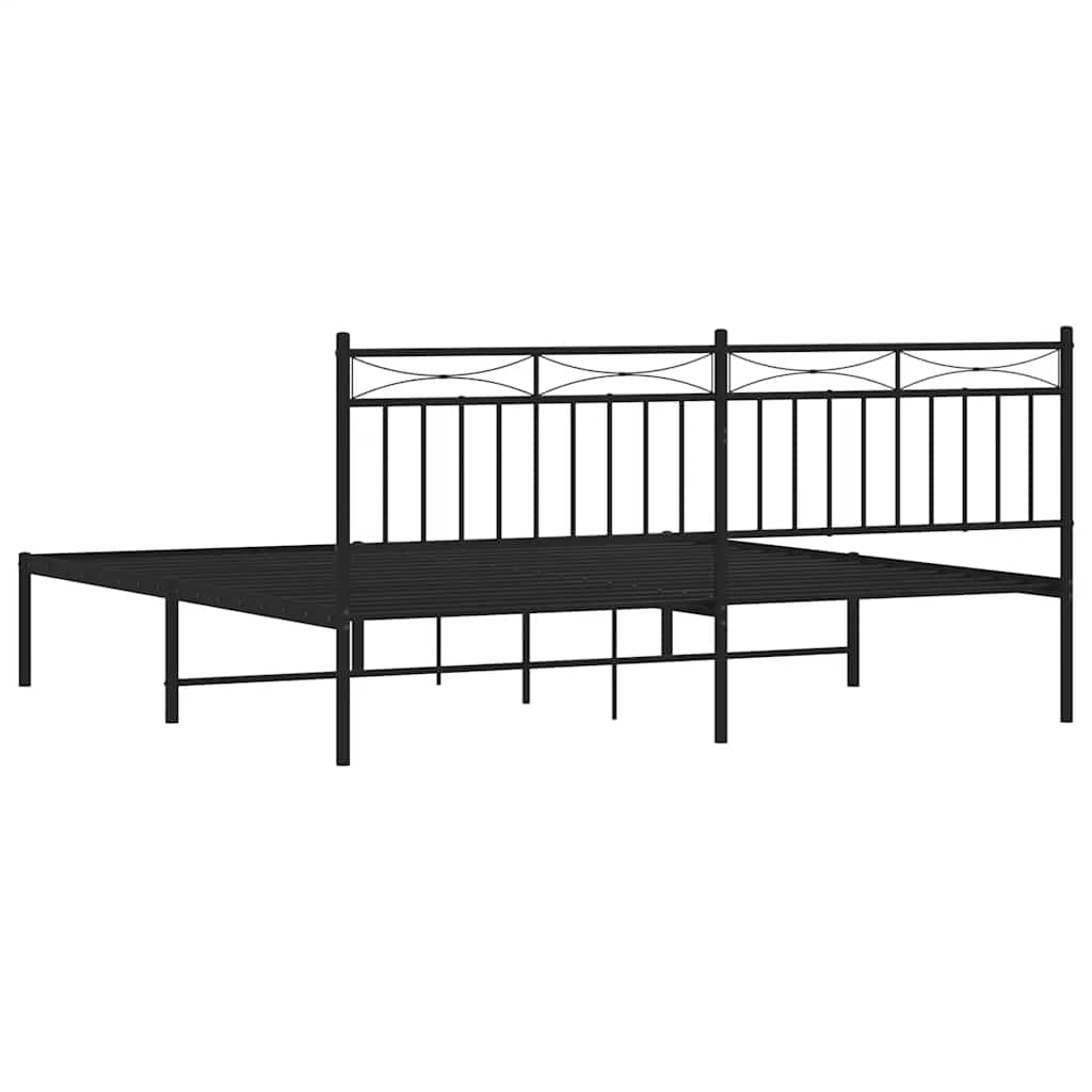 Metal Bed Frame without Mattress with Headboard Black 183x213cm