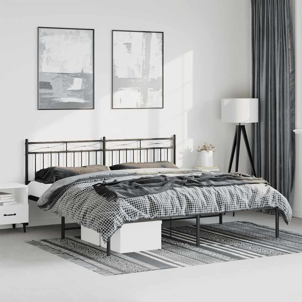 Metal Bed Frame without Mattress with Headboard Black 183x213cm