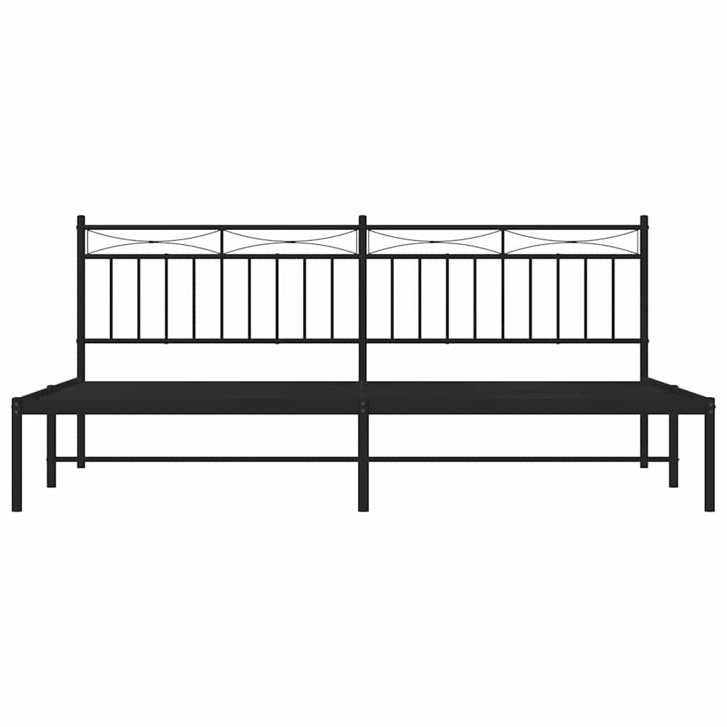 Metal Bed Frame without Mattress with Headboard Black 193x203cm