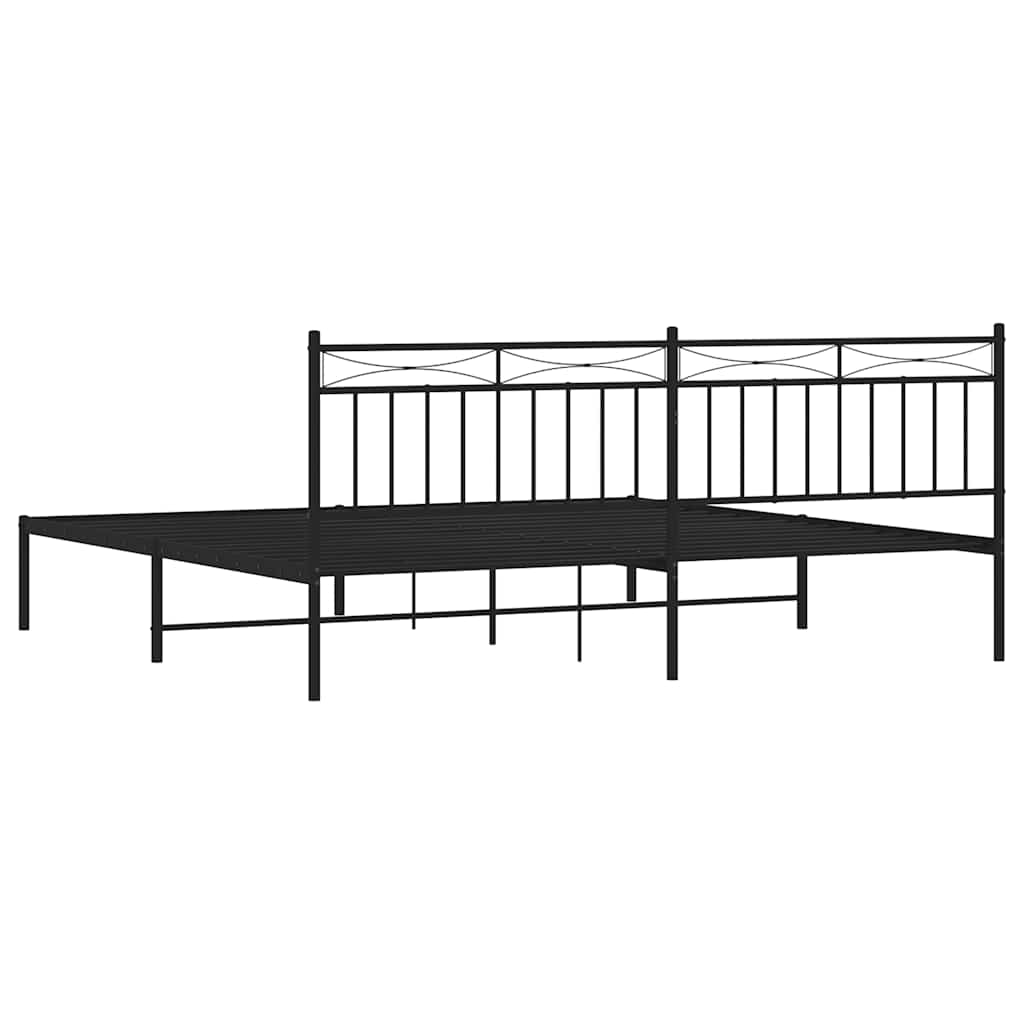 Metal Bed Frame without Mattress with Headboard Black 193x203cm