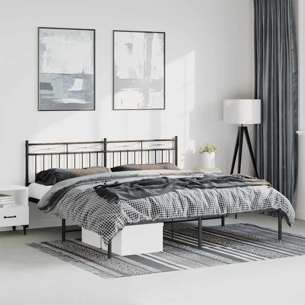 Metal Bed Frame without Mattress with Headboard Black 193x203cm