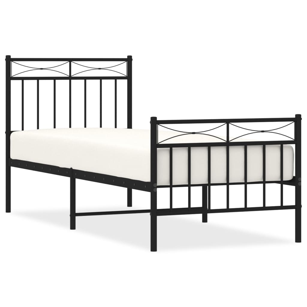 Metal Bed Frame without Mattress with Footboard Black 75x190cm