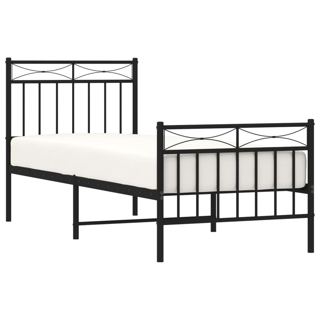 Metal Bed Frame without Mattress with Footboard Black 75x190cm