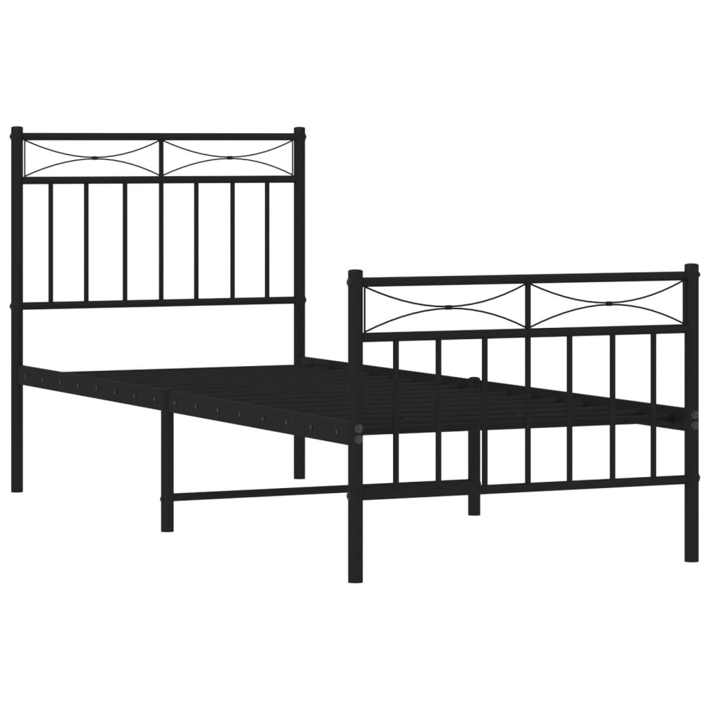 Metal Bed Frame without Mattress with Footboard Black 75x190cm