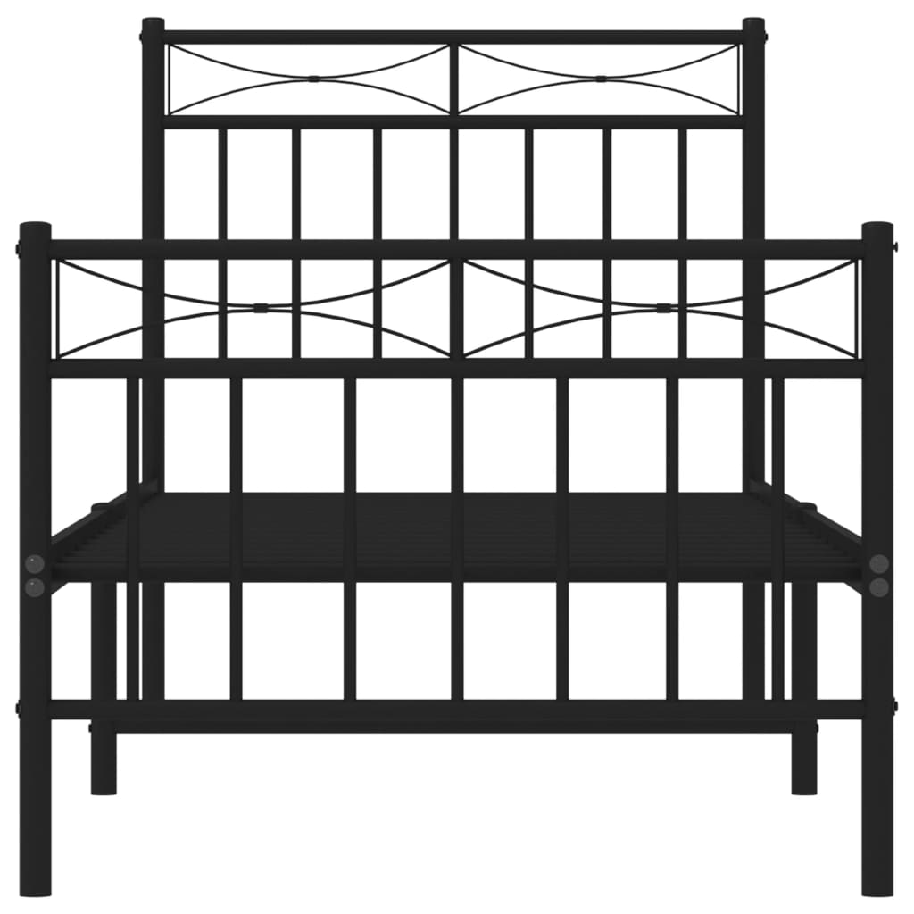 Metal Bed Frame without Mattress with Footboard Black 75x190cm