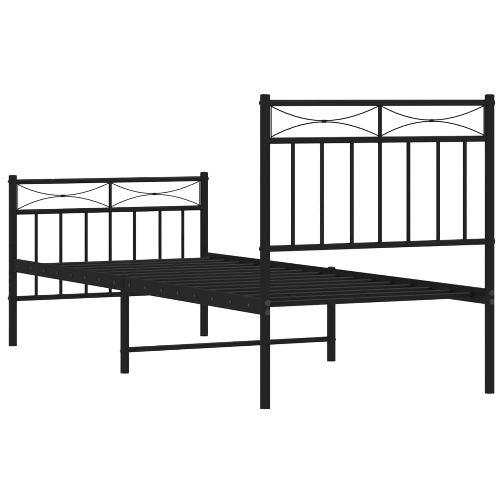 Metal Bed Frame without Mattress with Footboard Black 75x190cm