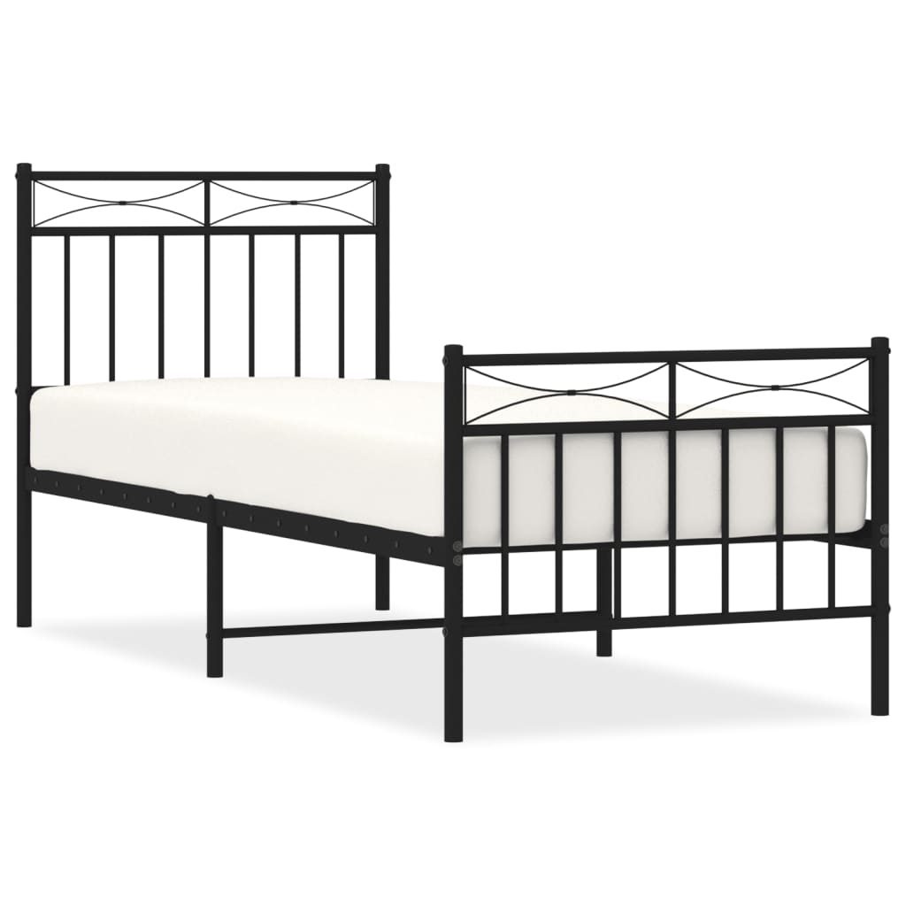 Metal Bed Frame without Mattress with Footboard Black 80x200cm