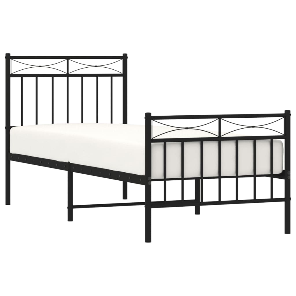 Metal Bed Frame without Mattress with Footboard Black 80x200cm