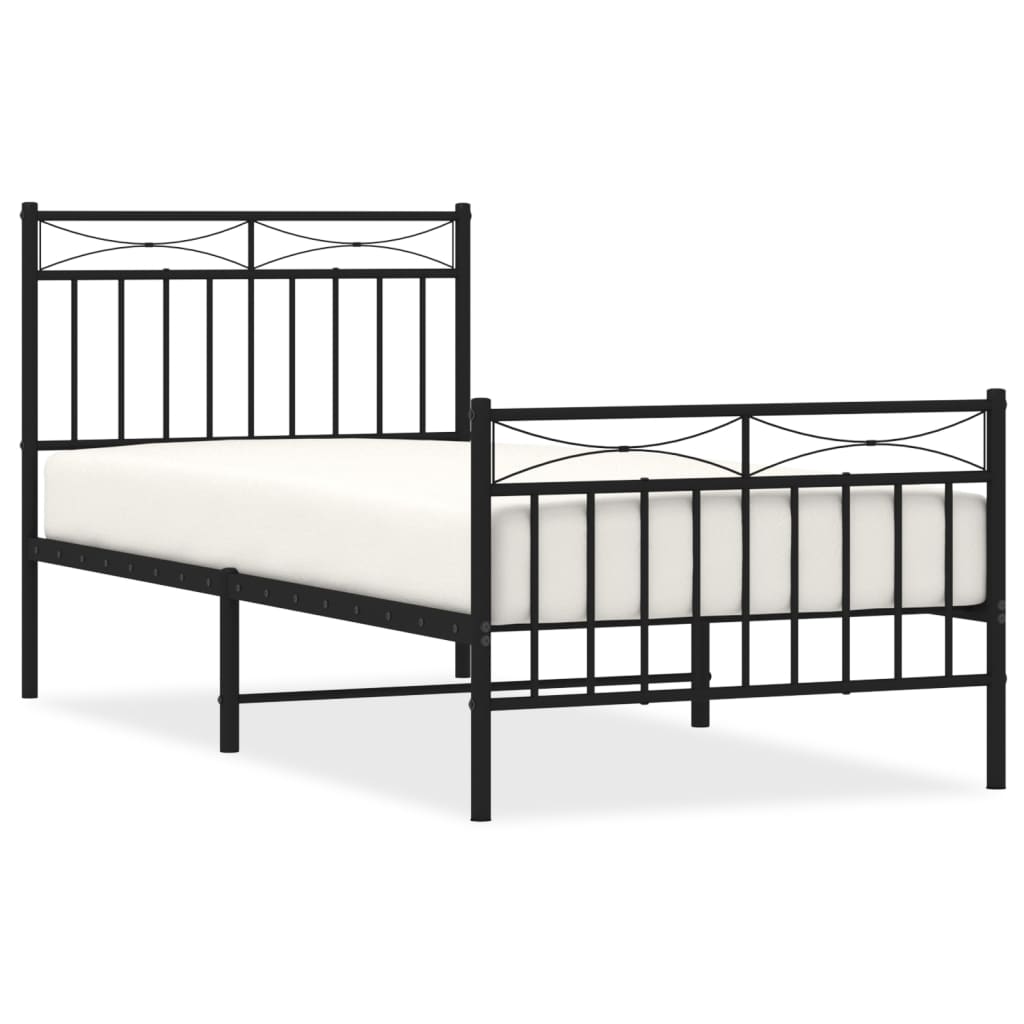 Metal Bed Frame without Mattress with Footboard Black 90x200cm