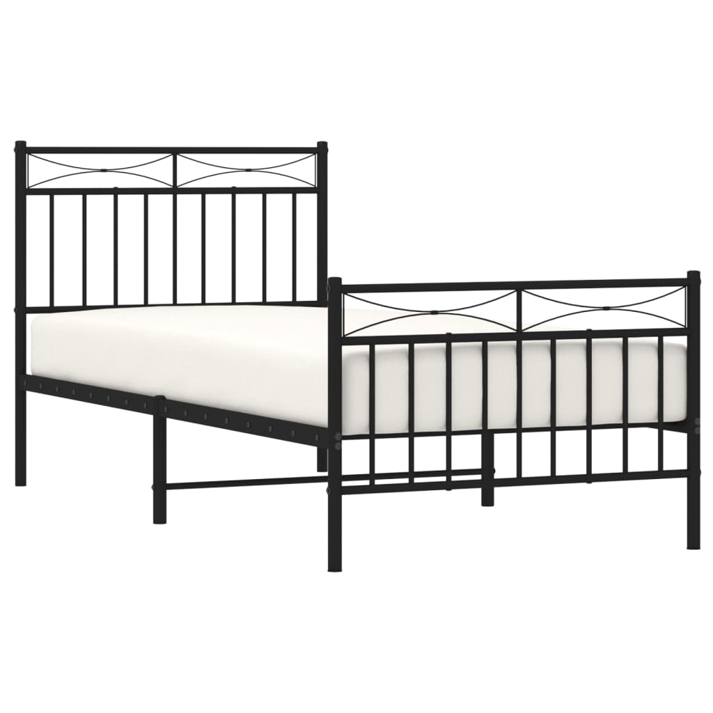 Metal Bed Frame without Mattress with Footboard Black 90x200cm