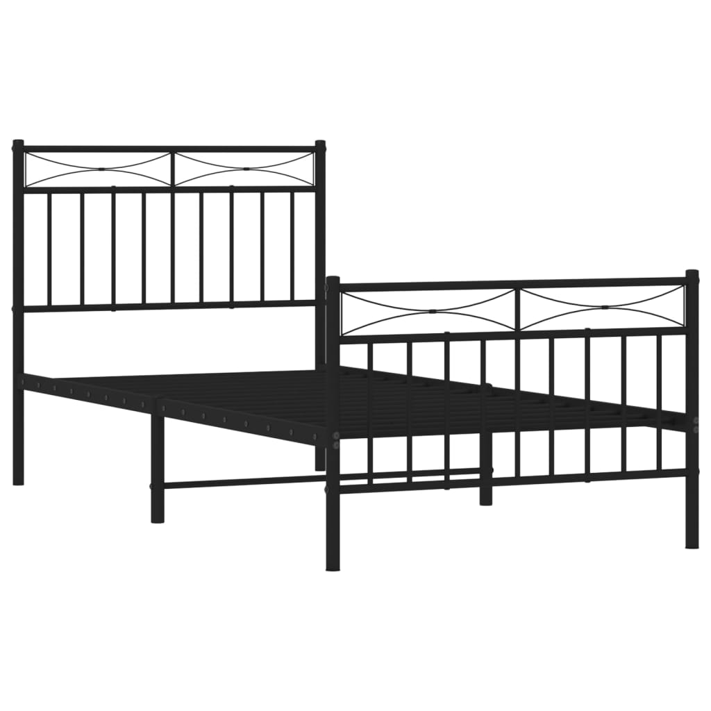 Metal Bed Frame without Mattress with Footboard Black 90x200cm