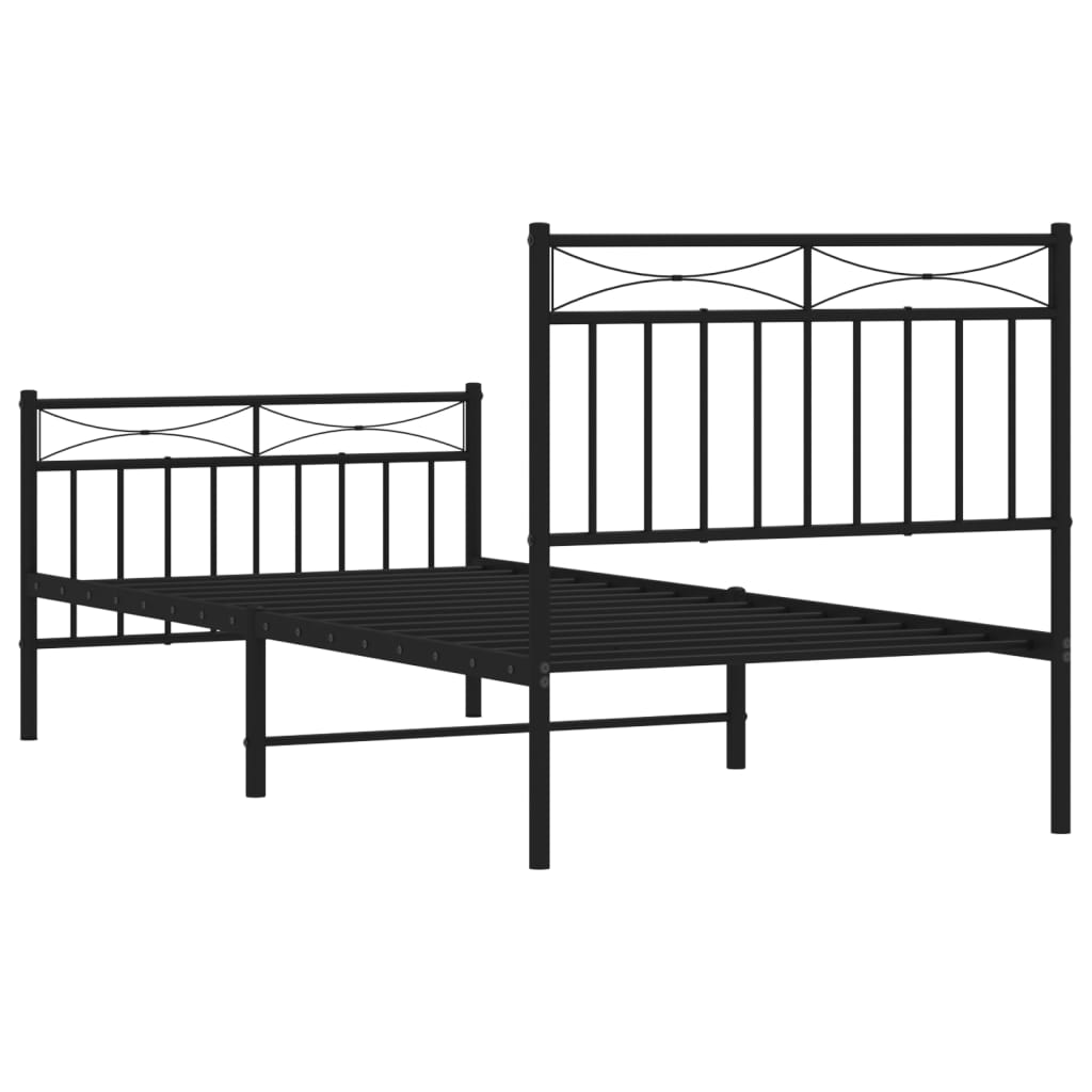Metal Bed Frame without Mattress with Footboard Black 90x200cm