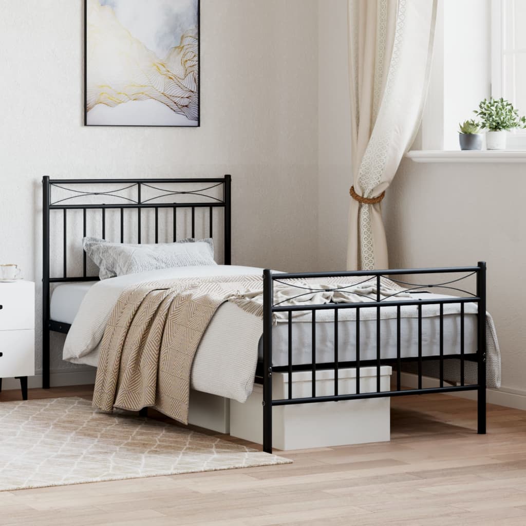 Metal Bed Frame without Mattress with Footboard Black 90x200cm