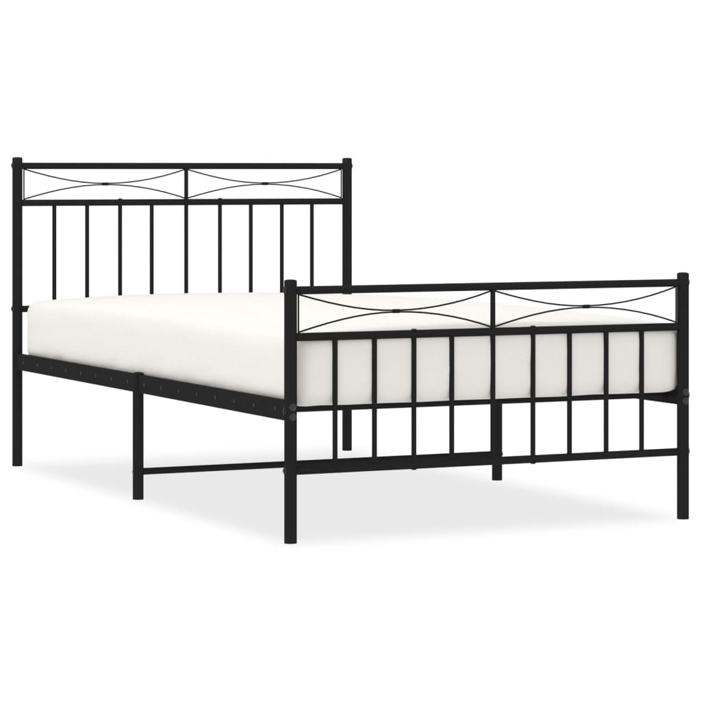 Metal Bed Frame without Mattress with Footboard Black 107x203cm